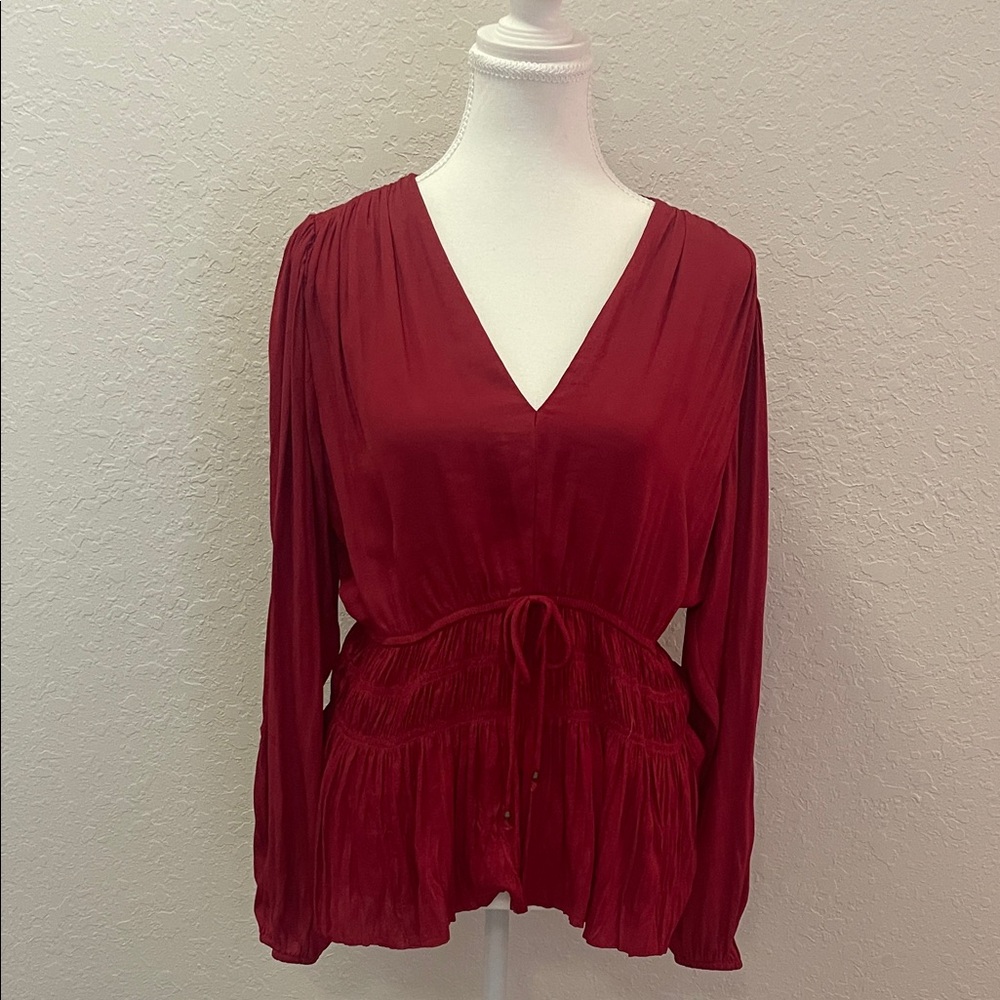 White House Black Market Red V-Neck Blouse